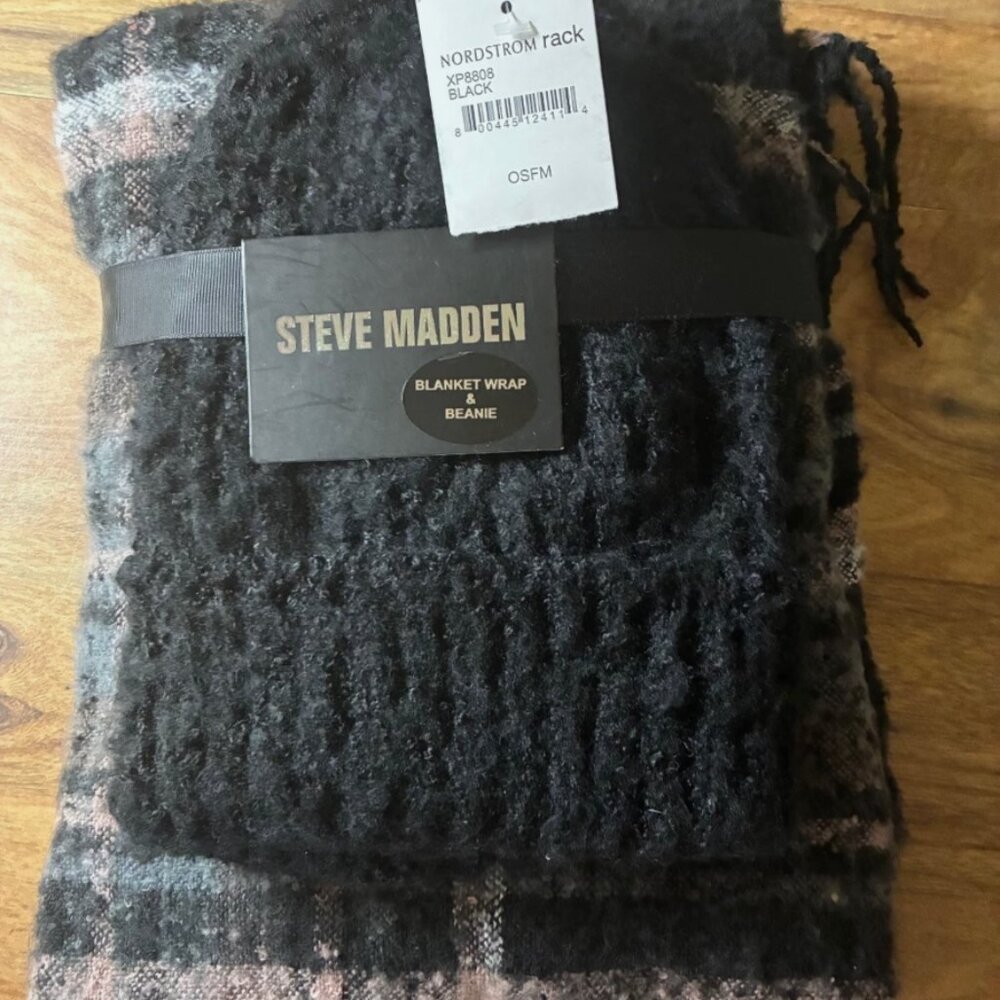 Steve Madden Blanket Wrap and Beanie Set NEW WITH TAG
